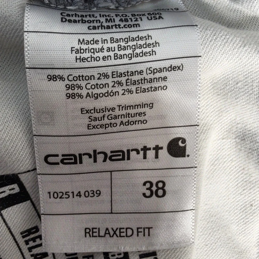 Carhartt Mens Gray Canvas Carpenter Work Shorts Utility Tool Pocket Relaxed 38